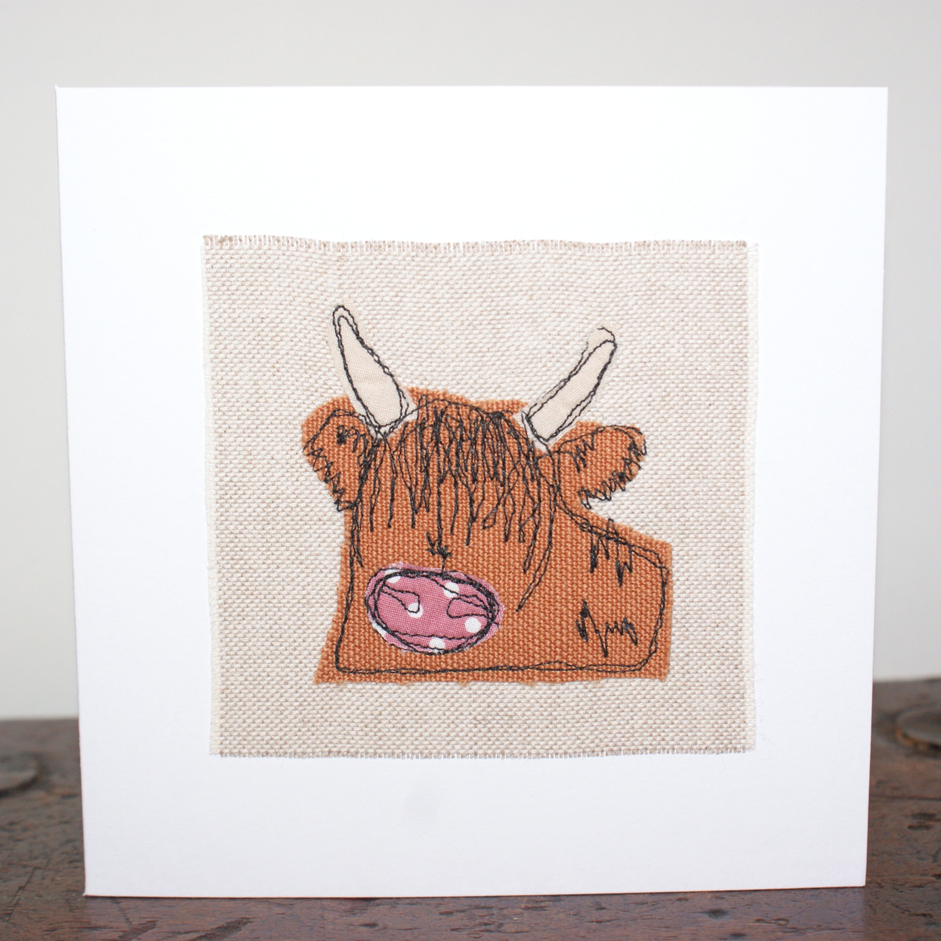 Highland Cow Stitched Card